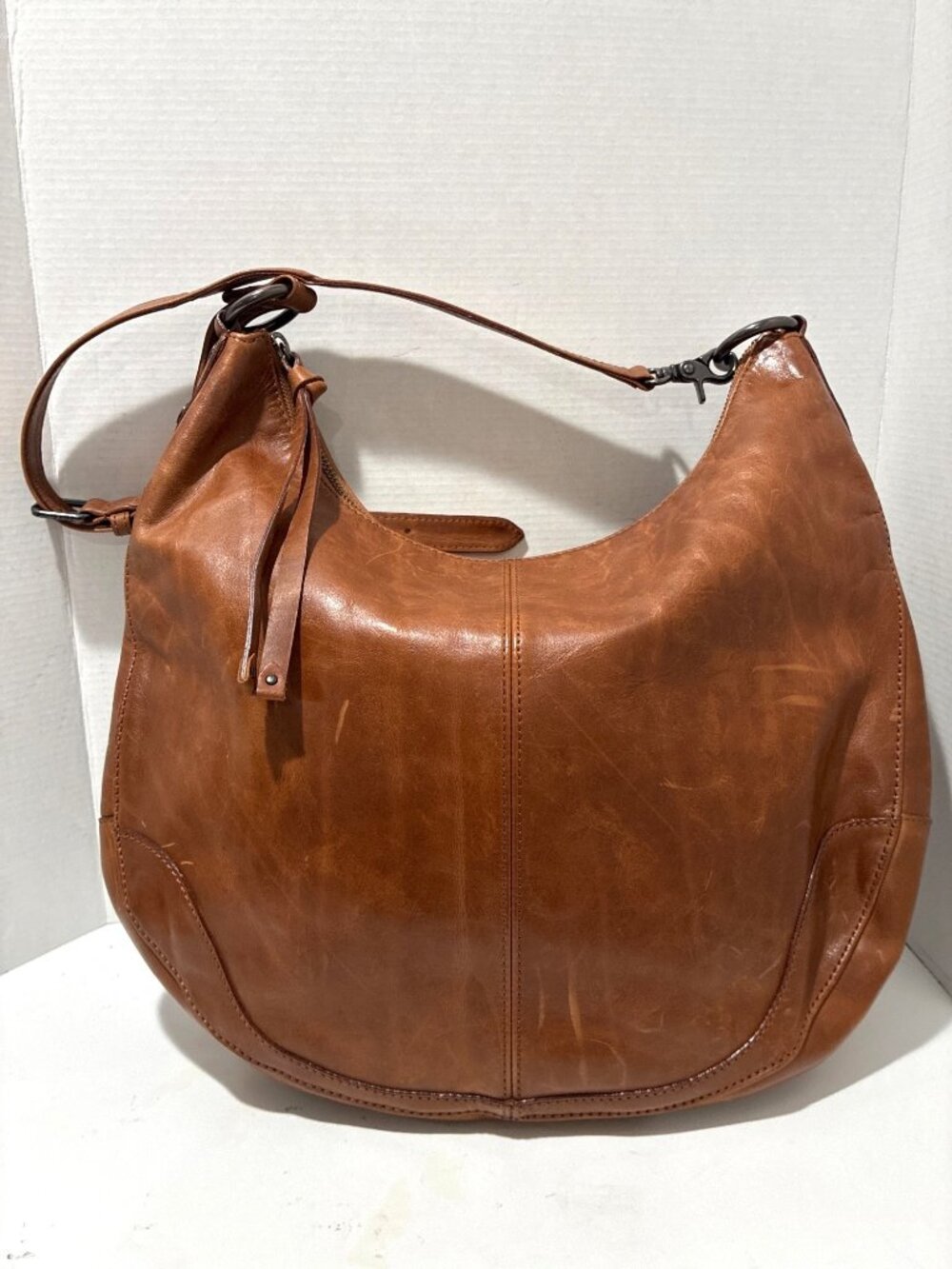 Frye Melissa Bag cognac brown leather hobo Scooped Hobo Bag slouchy